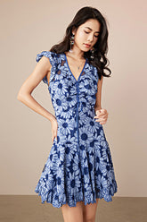 Babyonlines Cute Blue V-neck Sleeveless Short Floral Dresses