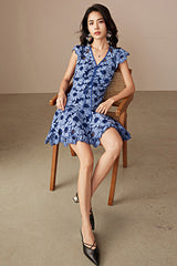 Babyonlines Cute Blue V-neck Sleeveless Short Floral Dresses