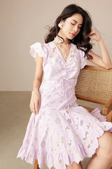 Babyonlines Cute Ivpry Cap Sleeves V-neck Short Lace Dresses