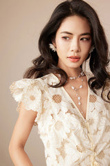 Babyonlines Cute Ivpry Cap Sleeves V-neck Short Lace Dresses