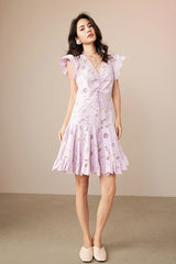 Babyonlines Cute Ivpry Cap Sleeves V-neck Short Lace Dresses