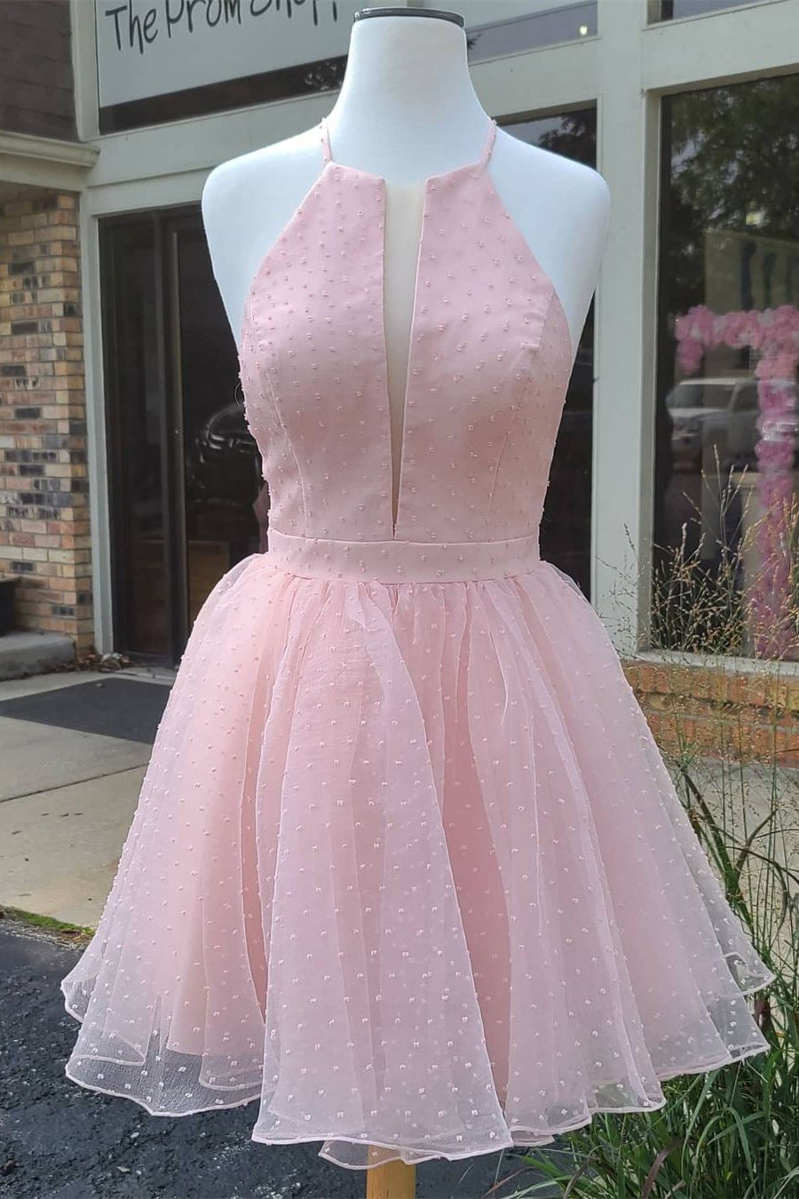 Cute Short Hot Pink Halter Homecoming Dress