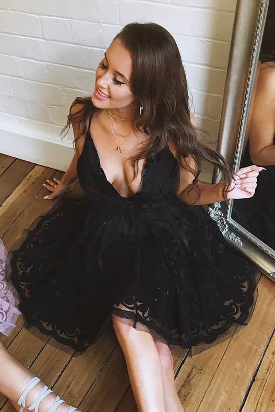 Cute Straps Pink Lace Homecoming Dress