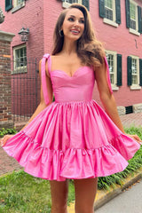 Cute Tie Straps Green Corset Ruffle Short Homecoming Dress