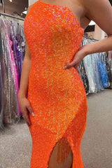 Cutout Back OrangeTassel Long Formal Dress with Slit
