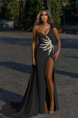 One Shoulder Mermaid Prom Dress with Beading Split