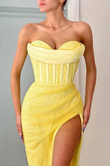 Daffodil Strapless Sweetheart Mermaid Prom Dress with Split and Sequins