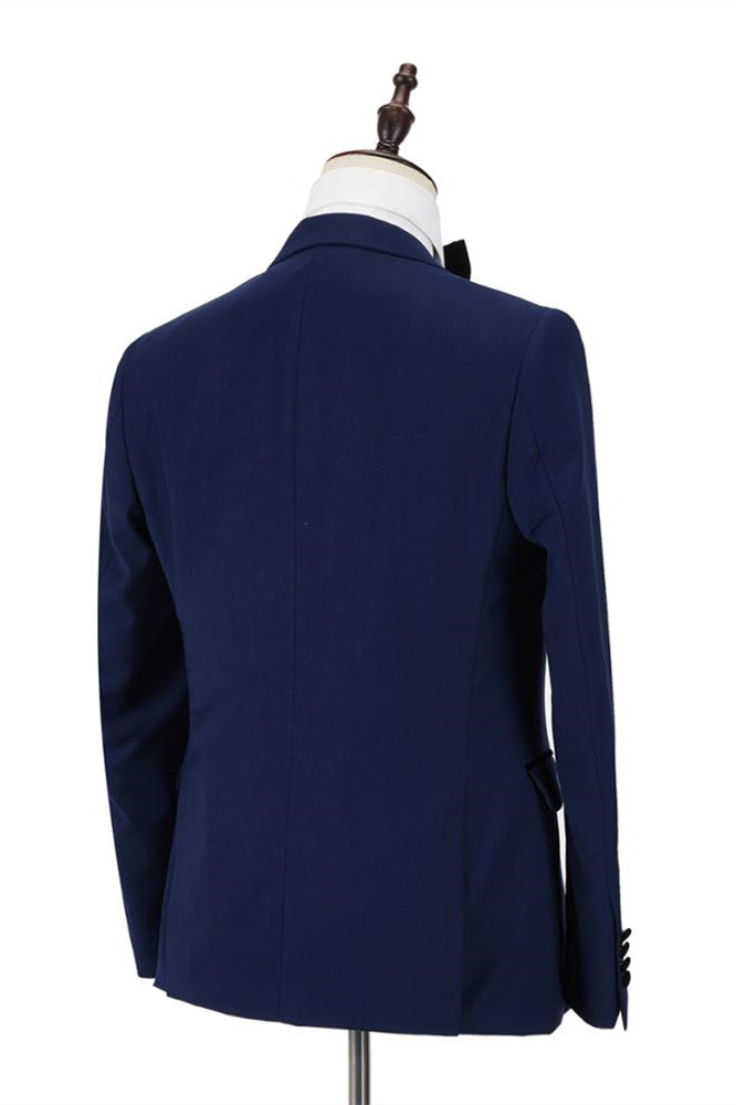 Dark Blue Peak Lapel Men¡¯s Wedding Suit with Velvet Lapel
