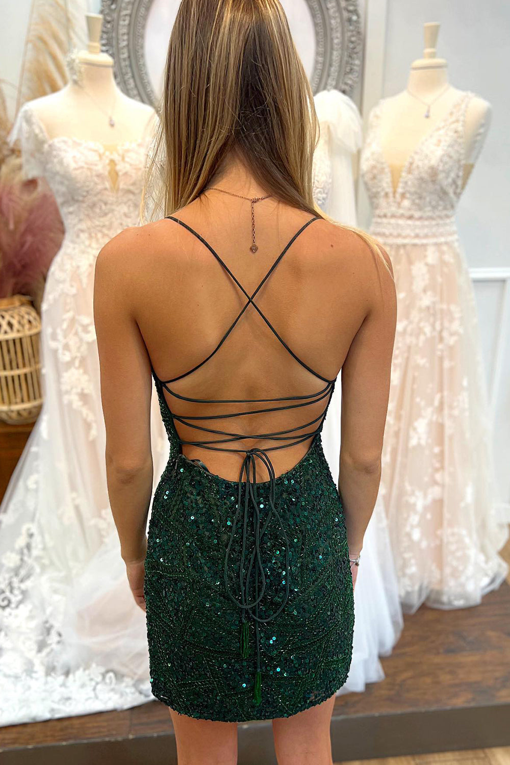 Dark Green Beaded Sequins Bodycon Homecoming Dress