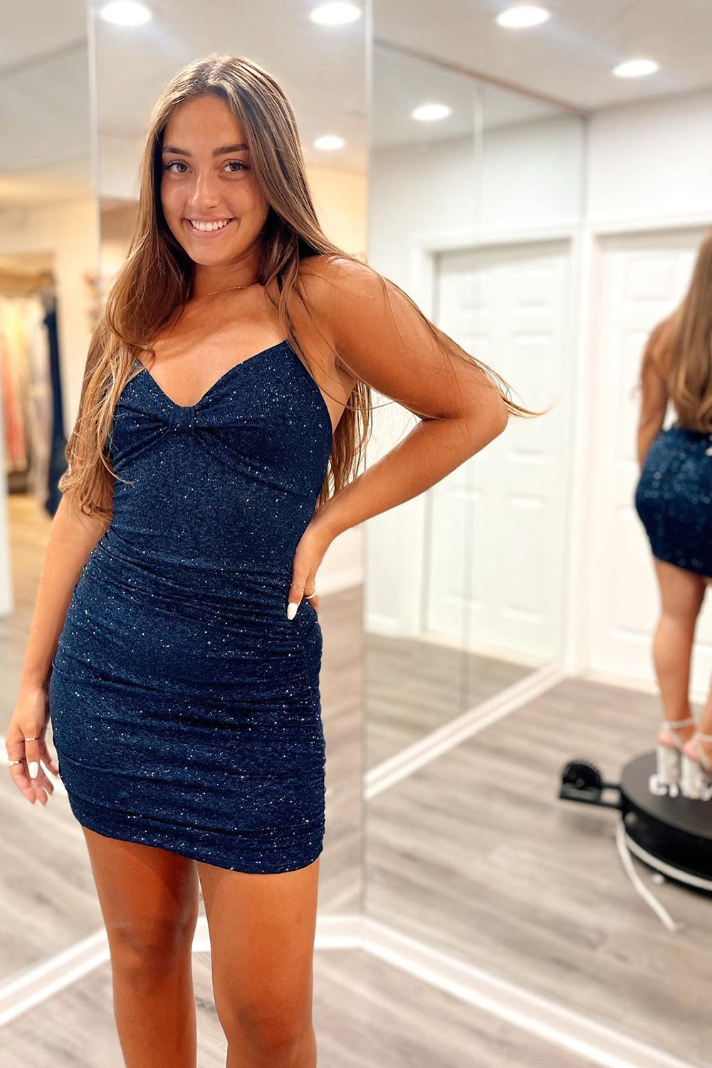 Dark Green Bow Bust Glitter Bodycon Homecoming Dress