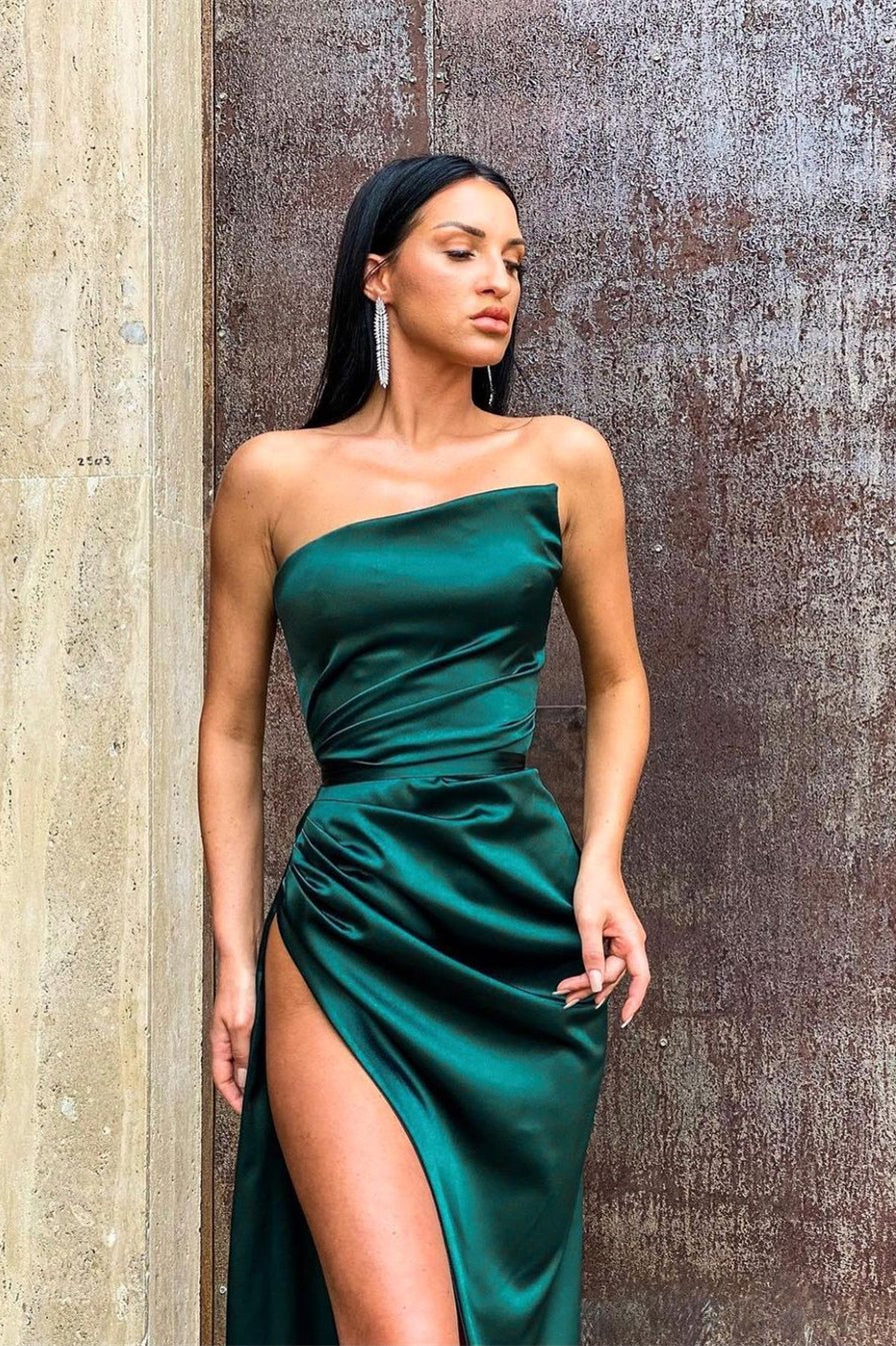 Dark Green Long Split Evening Dress with Split