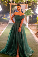 One Shoulder Mermaid Long Evening Dress with Bowknot and Front Split