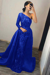 One Shoulder Long Sleeve Mermaid Prom Dress with Sequins