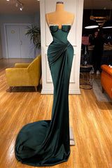 Dark Green Spaghetti-Straps Mermaid Prom Dress