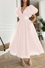 Dark Green V-Neck Evening Dress A-Line with Short Sleeves on Sale