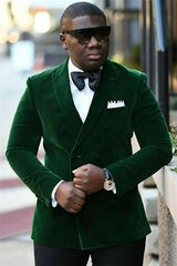 Dark Green Velvet Marriage Blazer Suit - Peaked Lapel with Double Breasted, Newest