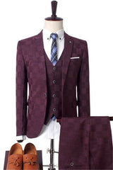 Dark Red Marriage Suit - Three-Piece Prom Tuxedo for Men