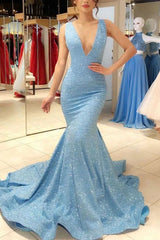 Dark Teal V-Neck Mermaid Long Prom Evening Dress with Slit
