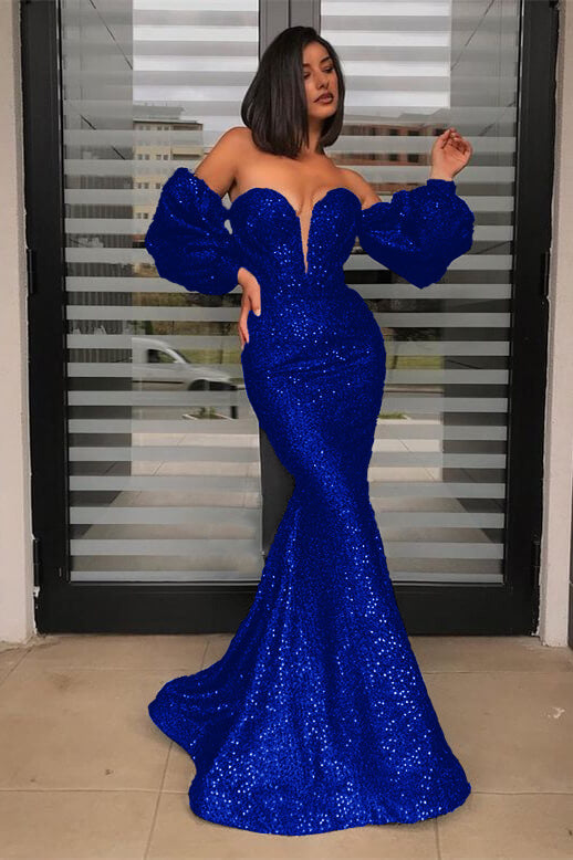Strapless Sweetheart Mermaid Prom Dress with Detachable Sleeves and Sequins