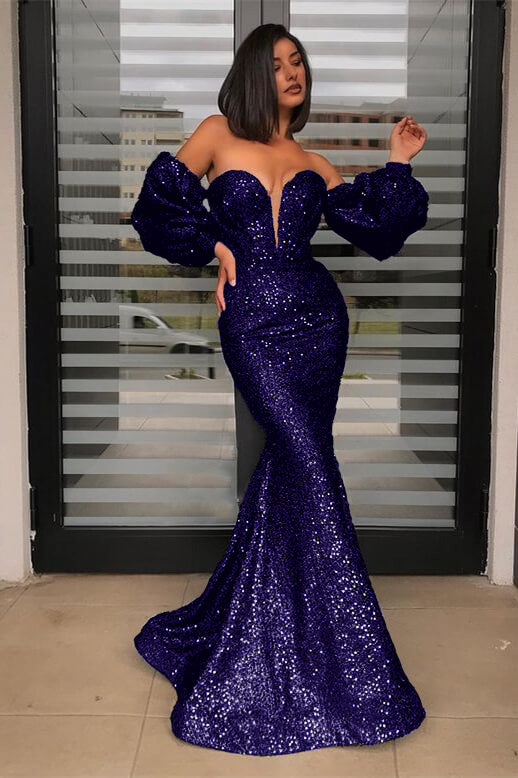 Strapless Sweetheart Mermaid Prom Dress with Detachable Sleeves and Sequins