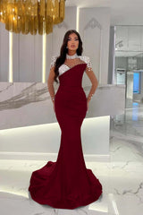 Dusty Blue Mermaid Tulle Long Prom Dress with Beading and Ruffles