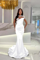 Dusty Blue Mermaid Tulle Long Prom Dress with Beading and Ruffles