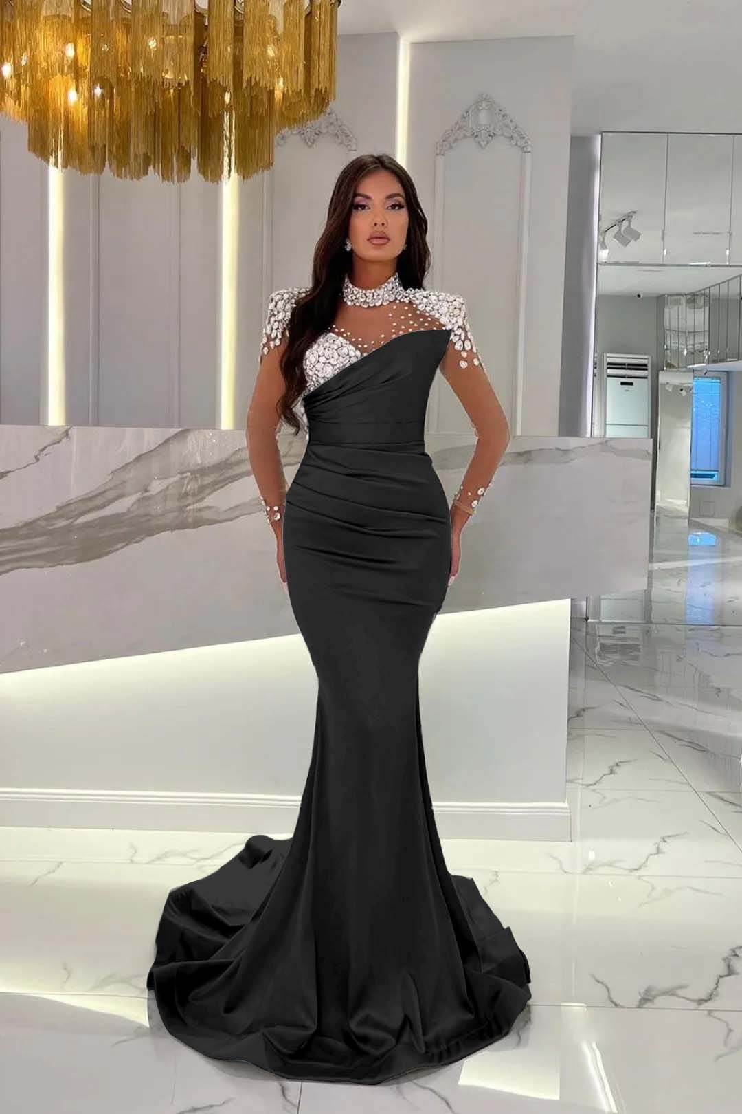 Dusty Blue Mermaid Tulle Long Prom Dress with Beading and Ruffles