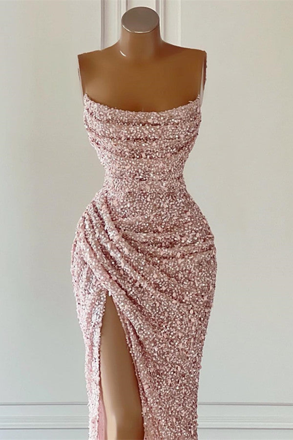 Dusty Pink Mermaid Long Prom Dress with Sequins Split