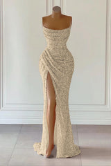 Dusty Pink Mermaid Long Prom Dress with Sequins Split