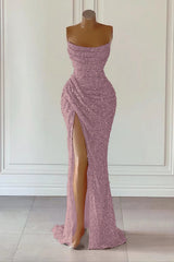Dusty Pink Mermaid Long Prom Dress with Sequins Split