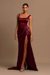 Square Neck Spaghetti Strap Mermaid Prom Dress with Split