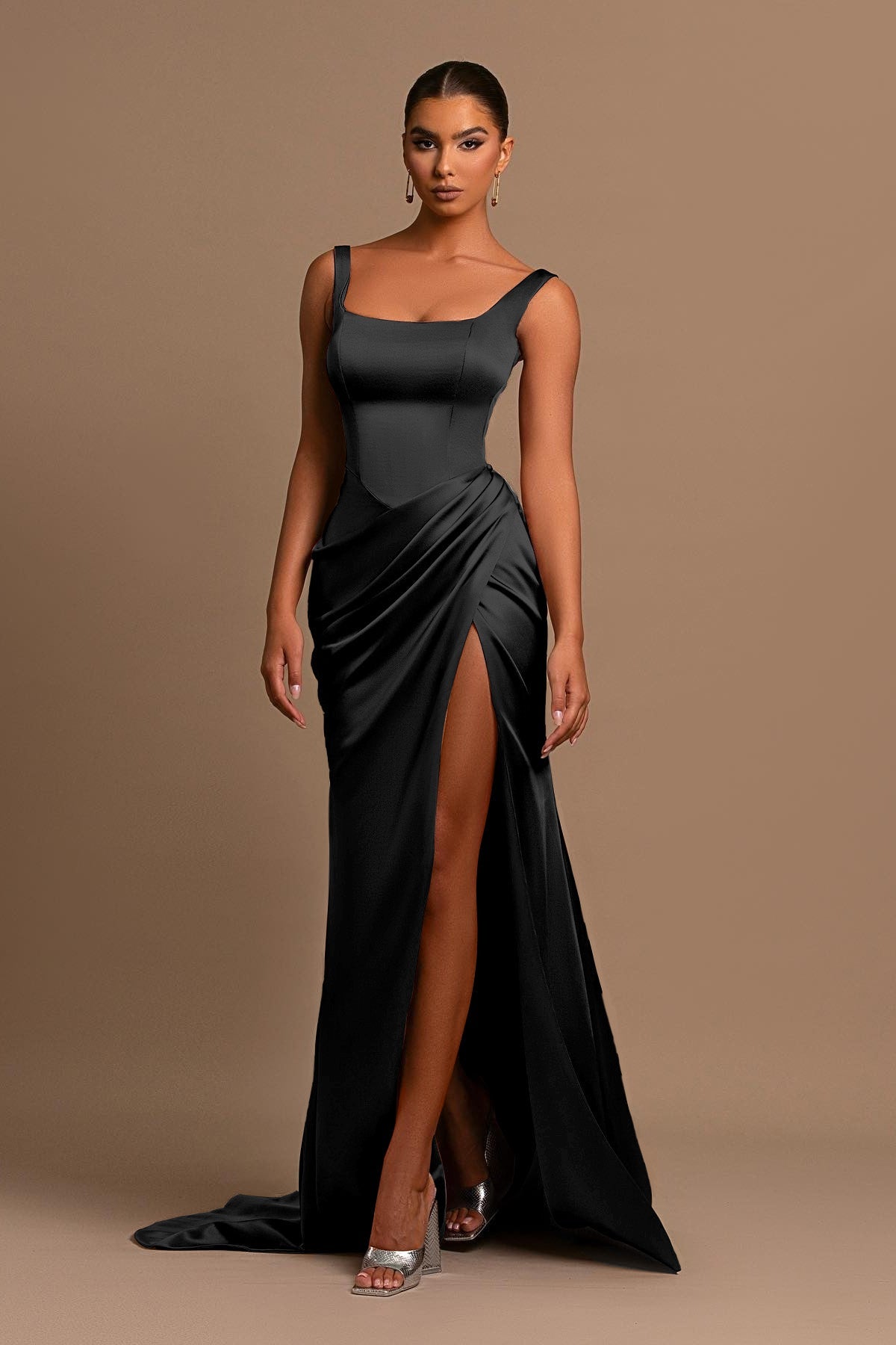 Square Neck Spaghetti Strap Mermaid Prom Dress with Split