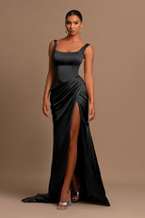 Square Neck Spaghetti Strap Mermaid Prom Dress with Split