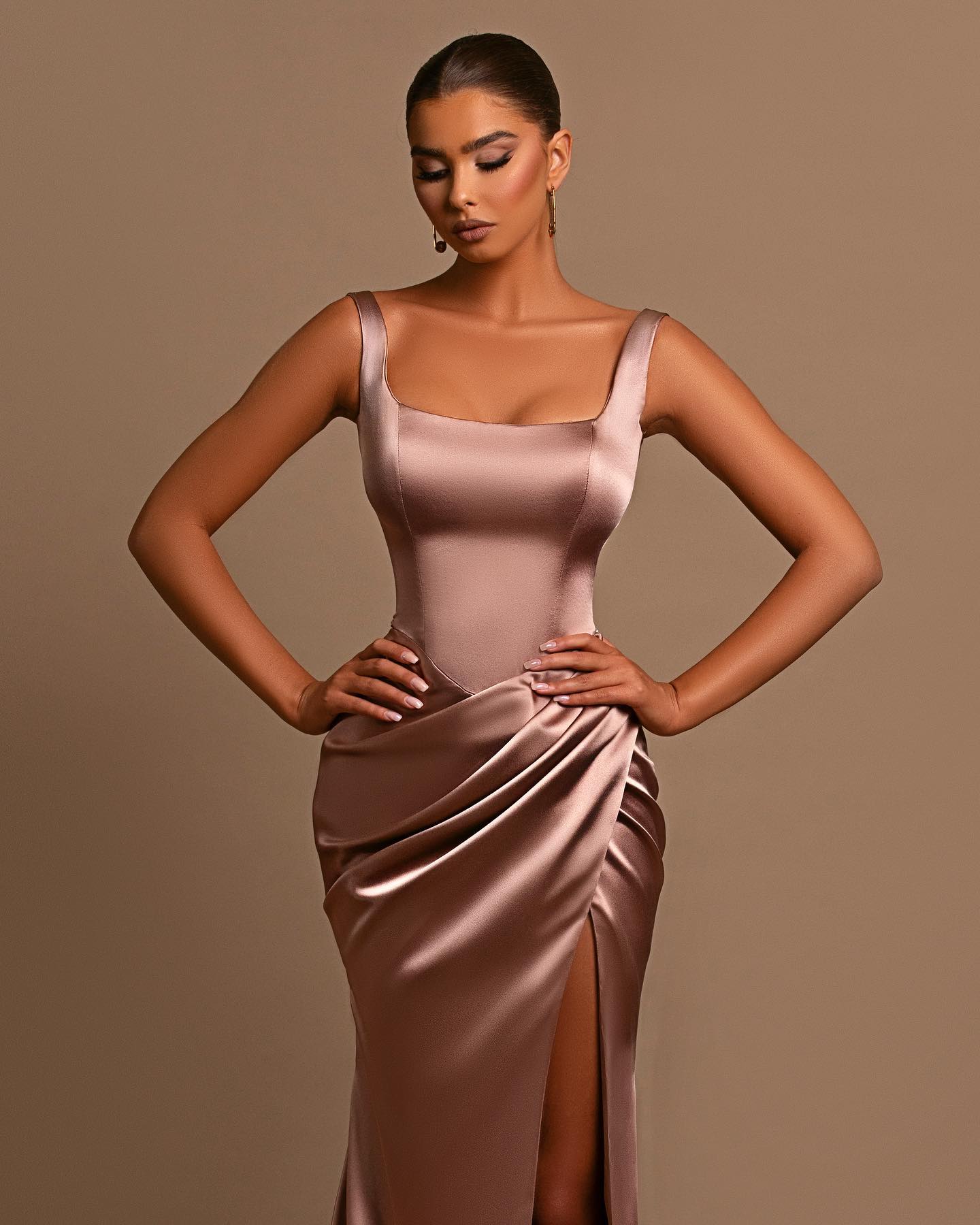 Square Neck Spaghetti Strap Mermaid Prom Dress with Split