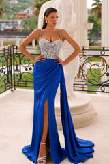 Dusty Sage Sleeveless Prom Dress with Spaghetti Strap and Rhinestone Beadings