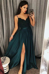 Elegant A-line Appliqued Dark Blue Long Prom Dress