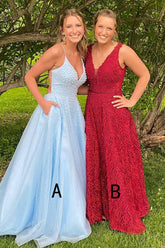 Elegant A-Line V-Neck Tulle Long Prom Dress