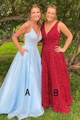 Elegant A-Line V-Neck Tulle Long Prom Dress