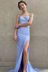 Elegant Backless Lavender Beaded Long Prom Gown with Slit