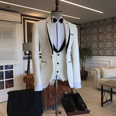 Elegant Black Designer Wedding Suit with White Notched Lapel for Groom