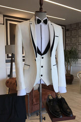 Elegant Black Designer Wedding Suit with White Notched Lapel for Groom