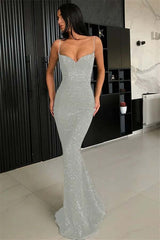 Elegant Black Spaghetti Strap Mermaid Prom Dress with Sequins