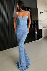 Elegant Black Spaghetti Strap Mermaid Prom Dress with Sequins