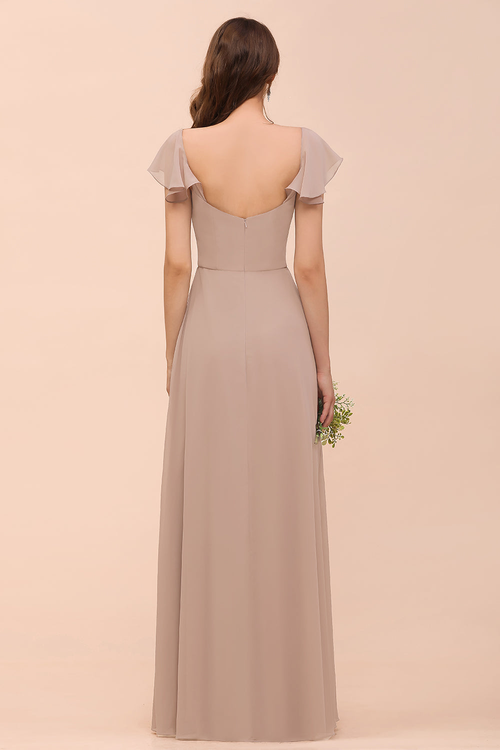 Elegant Chiffon Slit Affordable Bridesmaid Dresses with Short Sleeves-Babyonlines