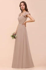 Elegant Chiffon Slit Affordable Bridesmaid Dresses with Short Sleeves-Babyonlines