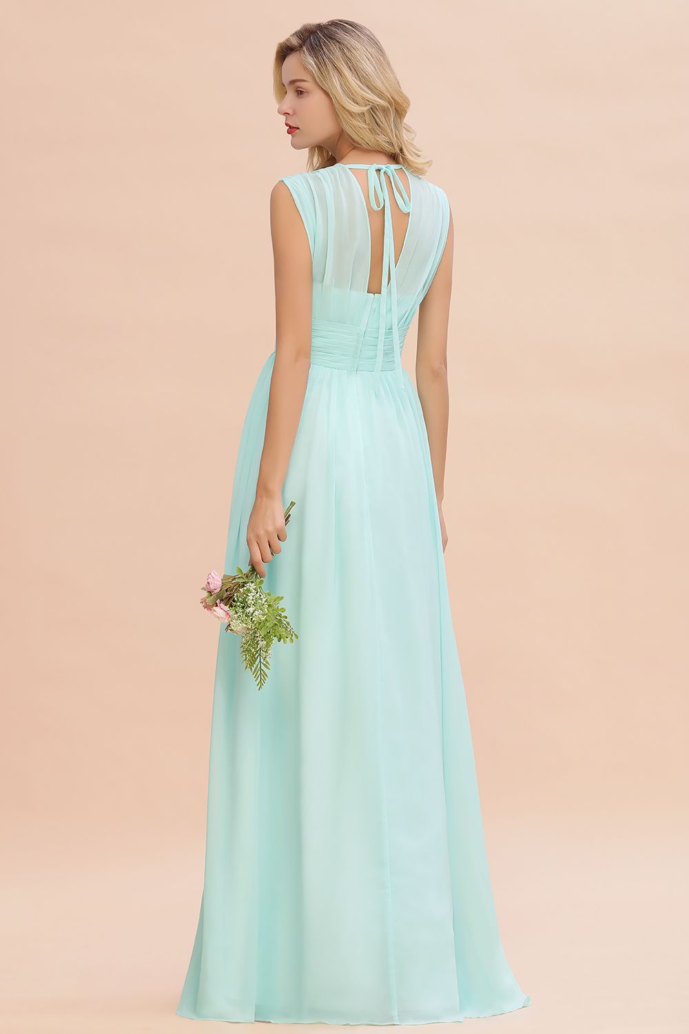 Elegant Chiffon V-Neck Ruffle Long Bridesmaid Dresses Affordable-Babyonlines