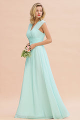 Elegant Chiffon V-Neck Ruffle Long Bridesmaid Dresses Affordable-Babyonlines