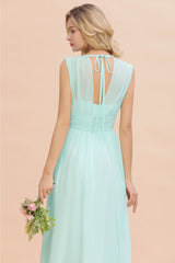 Elegant Chiffon V-Neck Ruffle Long Bridesmaid Dresses Affordable-Babyonlines