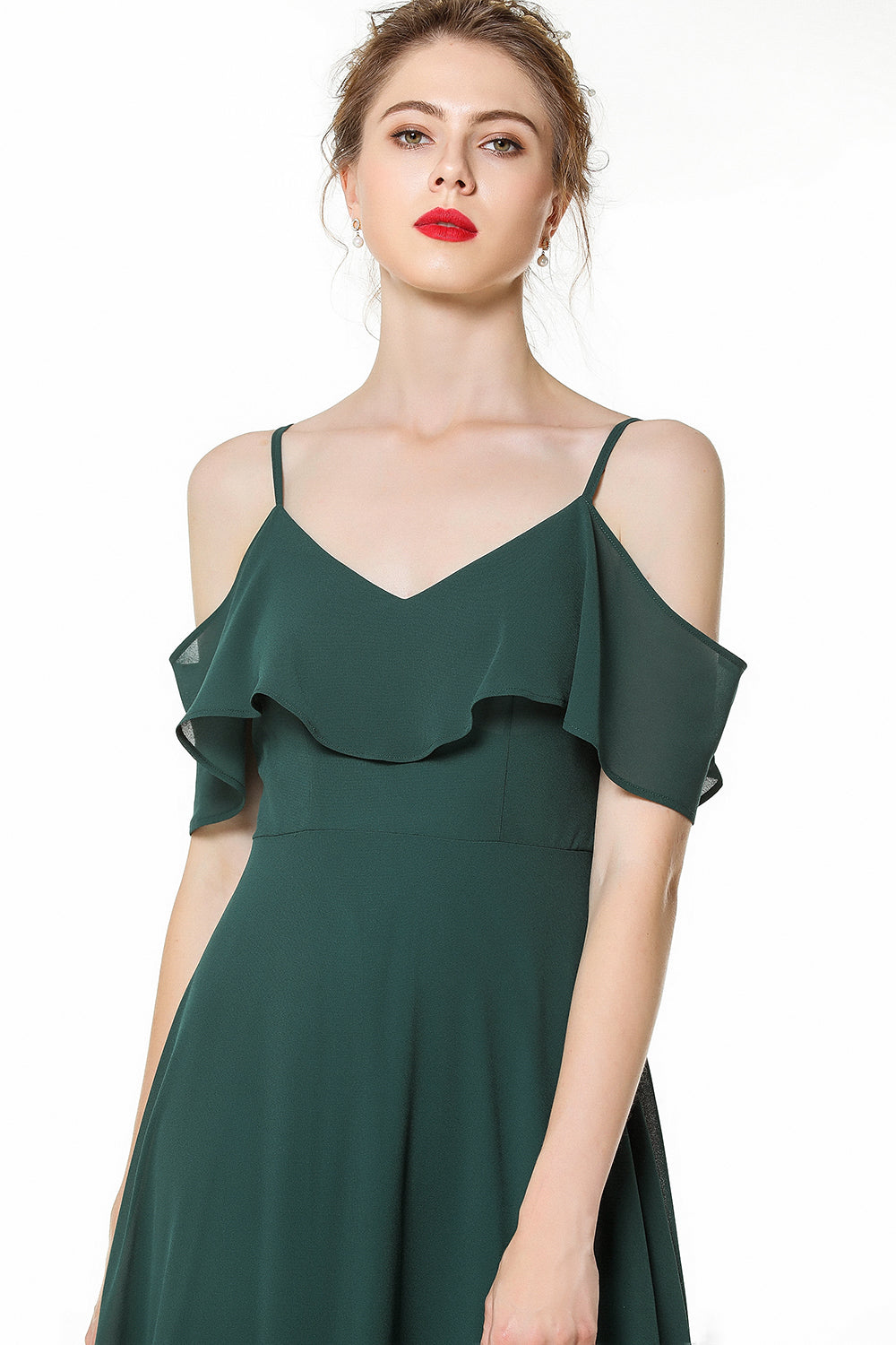 Elegant Cold-shoulder Flounced Crinkle Backless Bridesmaid Dresses Affordable-Babyonlines