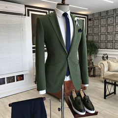Elegant Dark Green Groom Suit with Notched Lapel